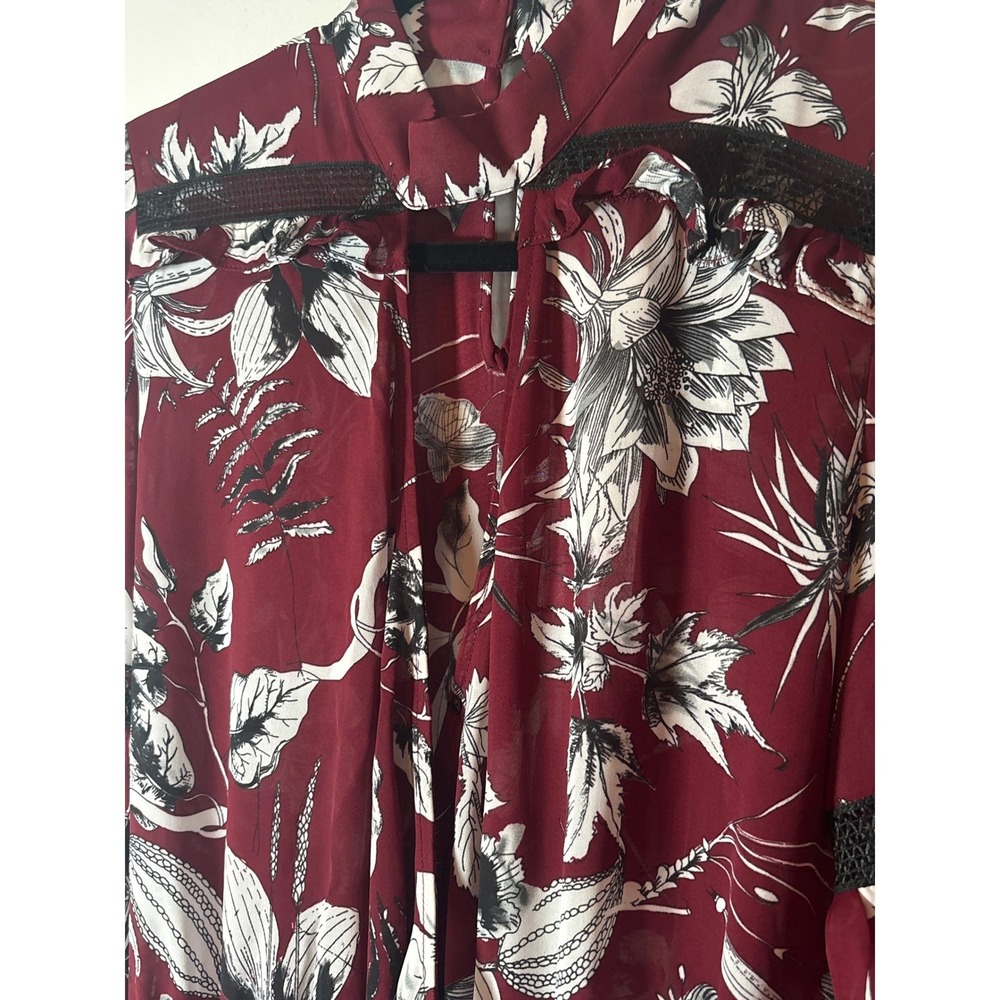 Parker NY Red Rooted Floral Mini Dress Lace Trim Bell Sleeve Women's S NWT - Picture 8 of 9